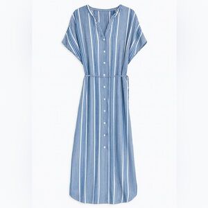 New Love by Gap Linen Blue Striped Maxi Dress Button Front Summer Coverup XS